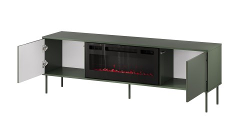 Szafka RTV EF + kominek czarny TRESSE 180x40x54,5 zieleń mat Szafka RTV EF + kominek czarny TRESSE 180x40x54,5 zieleń mat