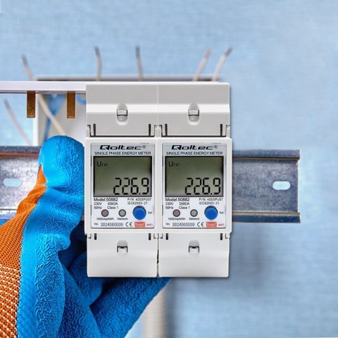 QOLTEC LICZNIK ENERGII JEDNOFAZOWY ELEKTRONICZNY NA SZYNĘ DIN | 230V | LCD | WI-FI QOLTEC LICZNIK ENERGII JEDNOFAZOWY ELEKTRONICZNY NA SZYNĘ DIN | 230V | LCD | WI-FI