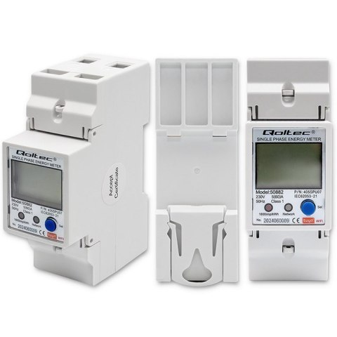 QOLTEC LICZNIK ENERGII JEDNOFAZOWY ELEKTRONICZNY NA SZYNĘ DIN | 230V | LCD | WI-FI QOLTEC LICZNIK ENERGII JEDNOFAZOWY ELEKTRONICZNY NA SZYNĘ DIN | 230V | LCD | WI-FI