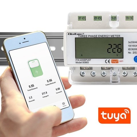 QOLTEC LICZNIK ENERGII TRÓJFAZOWY ELEKTRONICZNY NA SZYNĘ DIN | 400V | LCD | WI-FI QOLTEC LICZNIK ENERGII TRÓJFAZOWY ELEKTRONICZNY NA SZYNĘ DIN | 400V | LCD | WI-FI