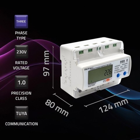 QOLTEC LICZNIK ENERGII TRÓJFAZOWY ELEKTRONICZNY NA SZYNĘ DIN | 400V | LCD | WI-FI QOLTEC LICZNIK ENERGII TRÓJFAZOWY ELEKTRONICZNY NA SZYNĘ DIN | 400V | LCD | WI-FI