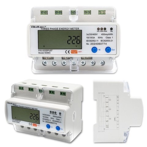 QOLTEC LICZNIK ENERGII TRÓJFAZOWY ELEKTRONICZNY NA SZYNĘ DIN | 400V | LCD | WI-FI QOLTEC LICZNIK ENERGII TRÓJFAZOWY ELEKTRONICZNY NA SZYNĘ DIN | 400V | LCD | WI-FI