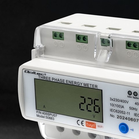 QOLTEC LICZNIK ENERGII TRÓJFAZOWY ELEKTRONICZNY NA SZYNĘ DIN | 400V | LCD | WI-FI QOLTEC LICZNIK ENERGII TRÓJFAZOWY ELEKTRONICZNY NA SZYNĘ DIN | 400V | LCD | WI-FI