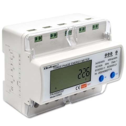 QOLTEC LICZNIK ENERGII TRÓJFAZOWY ELEKTRONICZNY NA SZYNĘ DIN | 400V | LCD | WI-FI QOLTEC LICZNIK ENERGII TRÓJFAZOWY ELEKTRONICZNY NA SZYNĘ DIN | 400V | LCD | WI-FI
