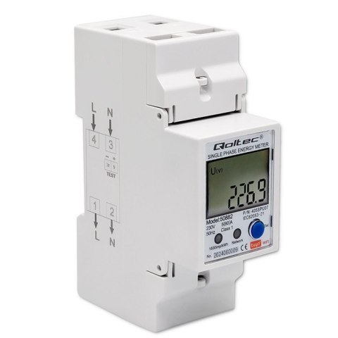 QOLTEC LICZNIK ENERGII JEDNOFAZOWY ELEKTRONICZNY NA SZYNĘ DIN | 230V | LCD | WI-FI QOLTEC LICZNIK ENERGII JEDNOFAZOWY ELEKTRONICZNY NA SZYNĘ DIN | 230V | LCD | WI-FI