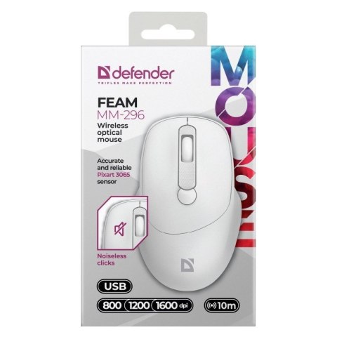 DEFENDER MYSZ FEAM MM-296 RF SILENT BIAŁA DEFENDER MYSZ FEAM MM-296 RF SILENT BIAŁA