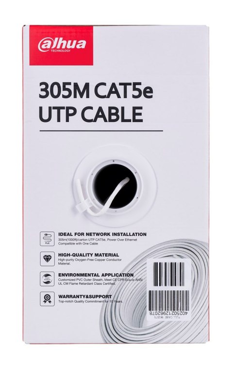 Kabel sieciowy DAHUA drut, 100% miedź PFM920I-5EUN (UTP; 305m; kat. 5e;) Kabel sieciowy DAHUA drut, 100% miedź PFM920I-5EUN (UTP; 305m; kat. 5e;)