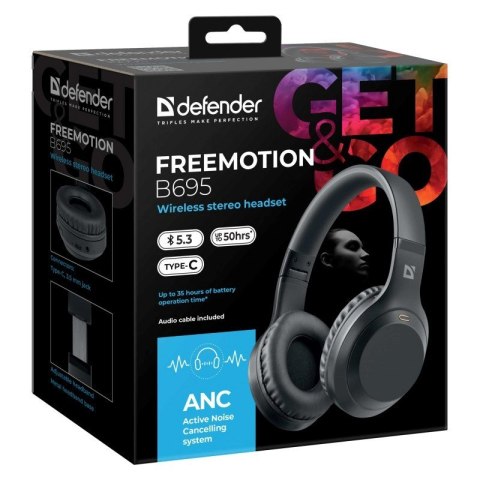 DEFENDER SŁUCHAWKI BLUETOOTH FREEMOTION B695 ANC CZARNE DEFENDER SŁUCHAWKI BLUETOOTH FREEMOTION B695 ANC CZARNE