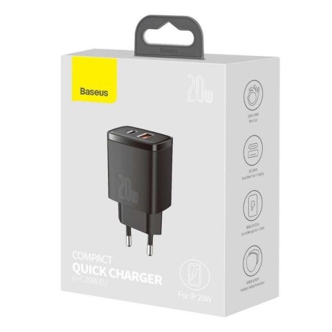 BASEUS ŁADOWARKA SIECIOWA USB, USB-C (CZARNA) BASEUS ŁADOWARKA SIECIOWA USB, USB-C (CZARNA)