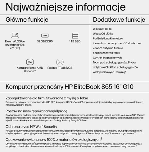 HP EliteBook 865 G10 Ryzen 9 Pro 7940HS 16"WUXGA IPS 1000nits AG 32GB DDR5 SSD1TB Radeon 780M 76Wh W11Pro HP EliteBook 865 G10 Ryzen 9 Pro 7940HS 16"WUXGA IPS 1000nits AG 32GB DDR5 SSD1TB Radeon 780M 76Wh W11Pro