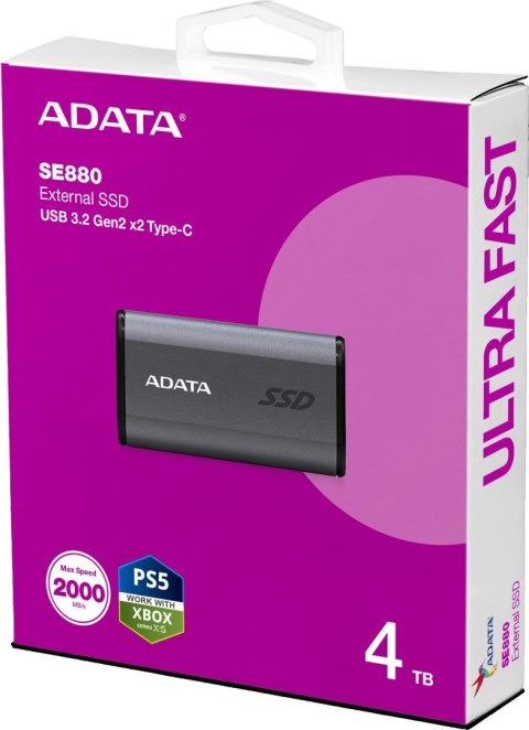 ADATA Adata Dysk zewnętrzny SSD SE880 4TB USB3.2A/C Gen2x2 Szary
