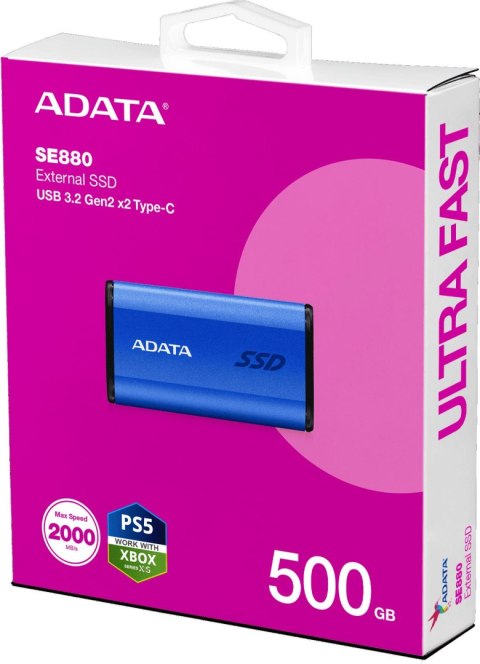 ADATA Adata Dysk zewnętrzny SSD SE880 500GB USB3.2A/C Gen2x2 Niebieski