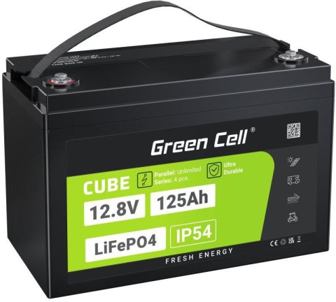 GREEN CELL AKUMULATOR LITOWO-ŻELAZOWO-FOSFORANOWY LiFePO4 Green Cell Cube 12.8V 125Ah LFPGC12V125AH
