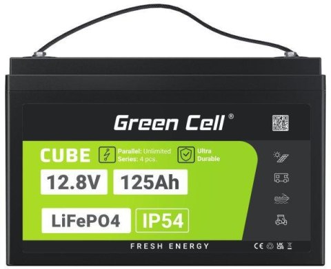 GREEN CELL AKUMULATOR LITOWO-ŻELAZOWO-FOSFORANOWY LiFePO4 Green Cell Cube 12.8V 125Ah LFPGC12V125AH