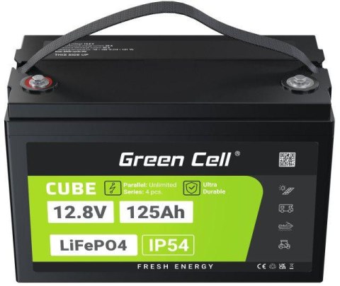 GREEN CELL AKUMULATOR LITOWO-ŻELAZOWO-FOSFORANOWY LiFePO4 Green Cell Cube 12.8V 125Ah LFPGC12V125AH