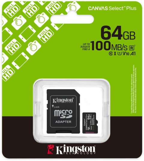 KINGSTON Karta pamięci microSD 64GB Kingston Canvas Select Plus microSDXC C10 UHS-1 64GB