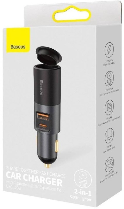 BASEUS ŁADOWARKA SAMOCHODOWA Baseus Share Together 120W 3A 1x USB-A 1x USB-C PD 30W QC 4.0+