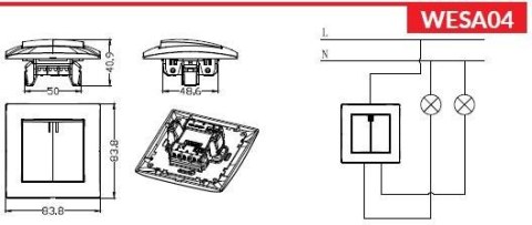 VCX Łącznik podwójny z podświetleniem VCX WESA LC 04 Biały