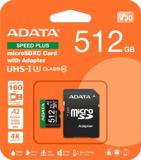 ADATA Adata Karta pamięci microSD Speed Plus 512GB UHS1 U3 V30 A2 180/160 MB/s