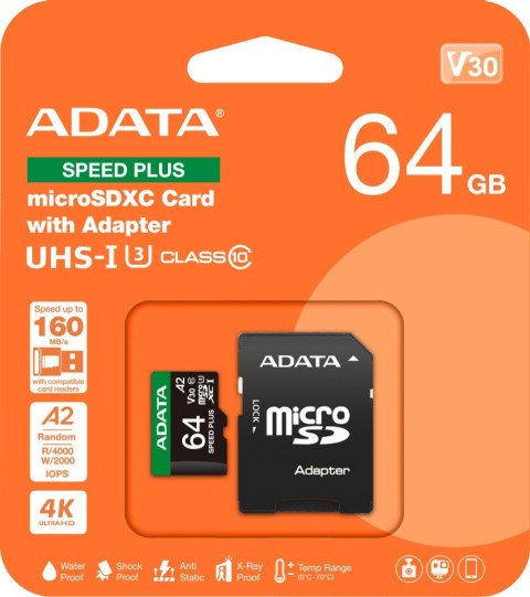 ADATA Adata Karta pamięci microSD Speed Plus 64GB UHS1 U3 V30 A2 160/140 MB/s