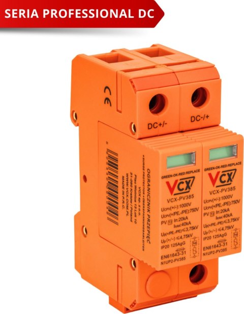 VCX Ogranicznik przepięć fotowoltaiczny DC klasy C 2P (T2) 1000V PV 385 VCX