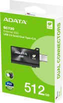 ADATA Adata Dysk Zewnętrzny SSD SC730 512G USB 3.2C/A 600/600MB/s czarny