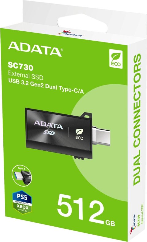 ADATA Adata Dysk Zewnętrzny SSD SC730 512G USB 3.2C/A 600/600MB/s czarny