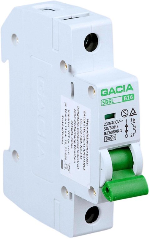 GACIA Wyłącznik nadmiarowoprądowy,6kA,B,1-pole,10A GACIA SB6L B 1P 10A
