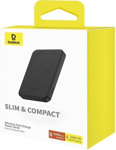 BASEUS Powerbank Baseus Magnetic Mini P10022107113-00 5000mAh 20W PD INDUKCYJNE Qi USB-C KABEL USB-C
