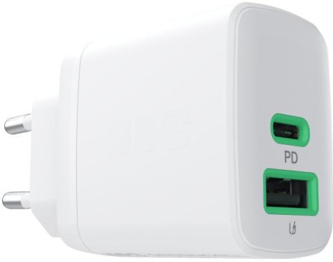 GREEN CELL ŁADOWARKA SIECIOWA Greencell PowerSource Duo30 30W 1xUSB-C 1xUSB-A PD 3.0 QC 4.0+ biała