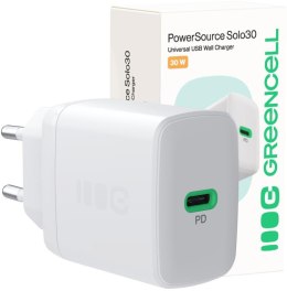 GREEN CELL ŁADOWARKA SIECIOWA Greencell PowerSource Solo30 30W 1xUSB-C PD 3.0 QC 4.0+ biała