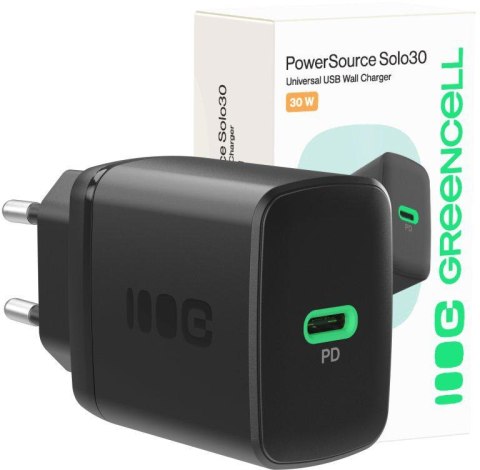 GREEN CELL ŁADOWARKA SIECIOWA Greencell PowerSource Solo30 30W 1xUSB-C PD 3.0 QC 4.0+ czarna