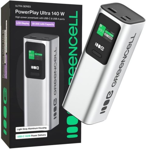 GREEN CELL POWERBANK Greencell PowerPlay Ultra 25200mAh SZYBKIE ŁADOWANIE 140W 2x USB-C PD 1x USB-A