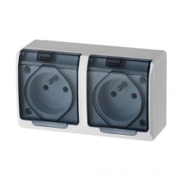 ELEKTRO-PLAST NASIELSK Hermes Gniazdo hermetyczne podwójne natynkowe z uziemieniem 16A IP44 z klapką dymną białe GNT 0322‑01