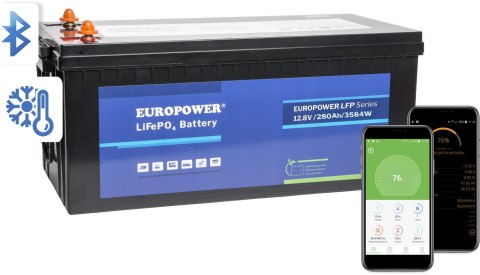EUROPOWER Akumulator LiFePO4 EUROPOWER serii LFP 12,8V 280Ah Bluetooth, mata grzewcza (Żywotność ~4000 cykli)