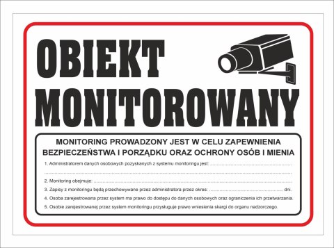OEM Tabliczka PCV Obiekt Monitorowany z RODO 35x25 cm