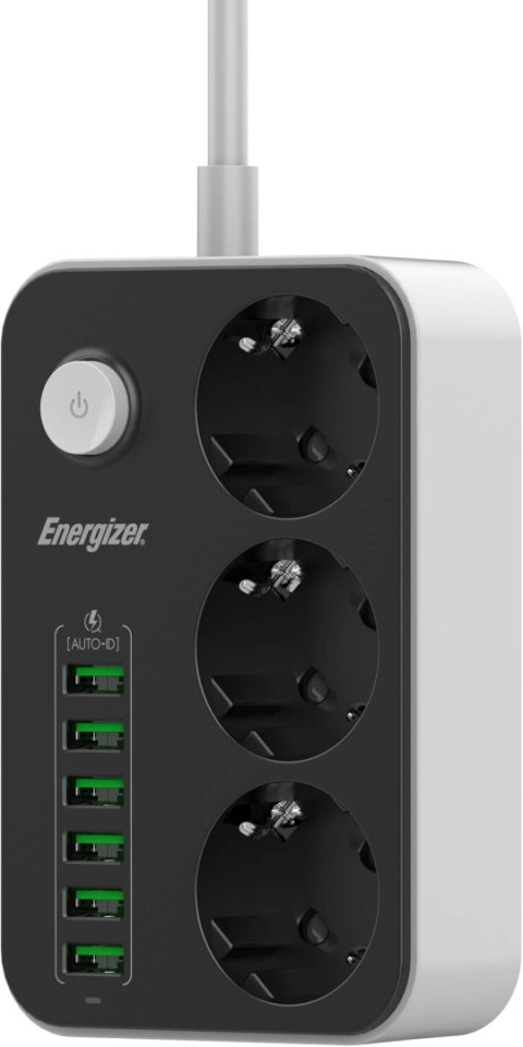 ENERGIZER LISTWA ZASILAJĄCA Z WYŁĄCZNIKIEM Energizer 3x SCHUKO 6x USB-A 2500W 10A KABEL 2M