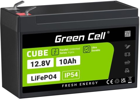 GREEN CELL AKUMULATOR LITOWO-ŻELAZOWO-FOSFORANOWY LiFePO4 Green Cell Cube 12.8V 10Ah LFPGC12V10AH