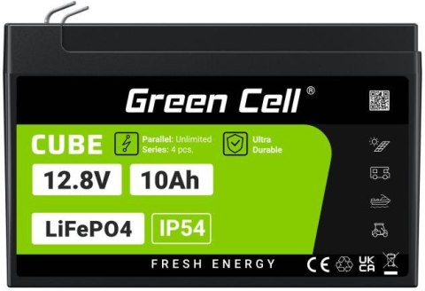 GREEN CELL AKUMULATOR LITOWO-ŻELAZOWO-FOSFORANOWY LiFePO4 Green Cell Cube 12.8V 10Ah LFPGC12V10AH