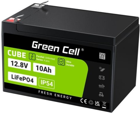 GREEN CELL AKUMULATOR LITOWO-ŻELAZOWO-FOSFORANOWY LiFePO4 Green Cell Cube 12.8V 10Ah LFPGC12V10AH