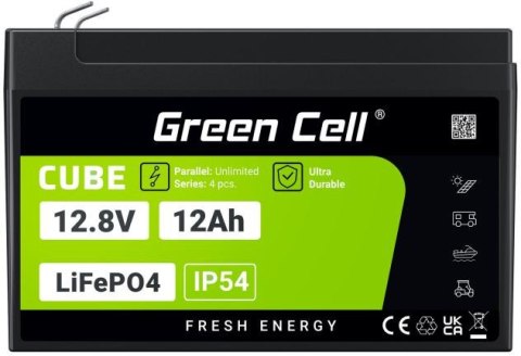 GREEN CELL AKUMULATOR LITOWO-ŻELAZOWO-FOSFORANOWY LiFePO4 Green Cell Cube 12.8V 12Ah LFPGC12V12AH