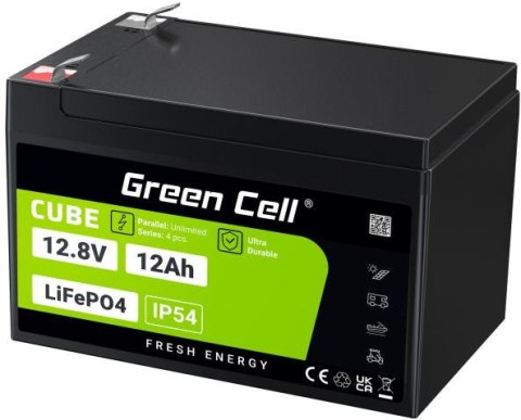 GREEN CELL AKUMULATOR LITOWO-ŻELAZOWO-FOSFORANOWY LiFePO4 Green Cell Cube 12.8V 12Ah LFPGC12V12AH