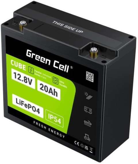 GREEN CELL AKUMULATOR LITOWO-ŻELAZOWO-FOSFORANOWY LiFePO4 Green Cell Cube 12.8V 20Ah LFPGC12V20AH