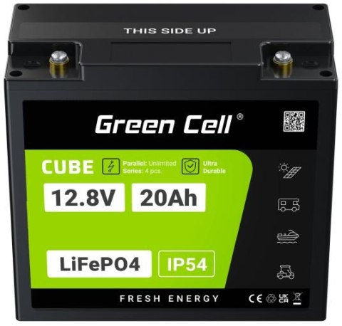 GREEN CELL AKUMULATOR LITOWO-ŻELAZOWO-FOSFORANOWY LiFePO4 Green Cell Cube 12.8V 20Ah LFPGC12V20AH