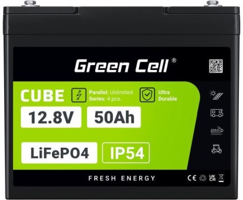 GREEN CELL AKUMULATOR LITOWO-ŻELAZOWO-FOSFORANOWY LiFePO4 Green Cell Cube 12.8V 50Ah LFPGC12V50AH