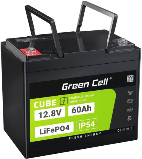 GREEN CELL AKUMULATOR LITOWO-ŻELAZOWO-FOSFORANOWY LiFePO4 Green Cell Cube 12.8V 60Ah LFPGC12V60AH