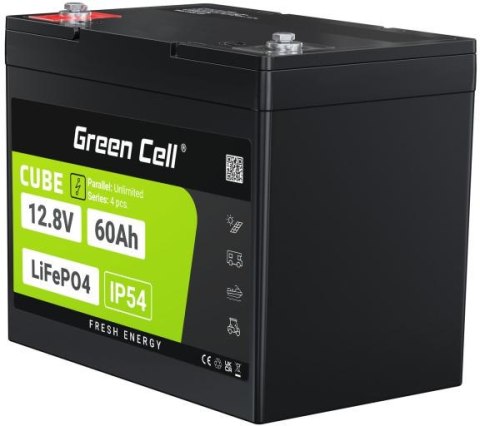 GREEN CELL AKUMULATOR LITOWO-ŻELAZOWO-FOSFORANOWY LiFePO4 Green Cell Cube 12.8V 60Ah LFPGC12V60AH