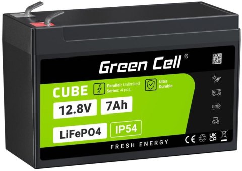 GREEN CELL AKUMULATOR LITOWO-ŻELAZOWO-FOSFORANOWY LiFePO4 Green Cell Cube 12.8V 7Ah LFPGC12V7AH