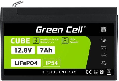 GREEN CELL AKUMULATOR LITOWO-ŻELAZOWO-FOSFORANOWY LiFePO4 Green Cell Cube 12.8V 7Ah LFPGC12V7AH