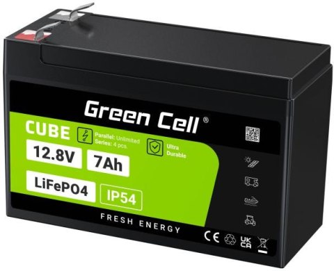 GREEN CELL AKUMULATOR LITOWO-ŻELAZOWO-FOSFORANOWY LiFePO4 Green Cell Cube 12.8V 7Ah LFPGC12V7AH